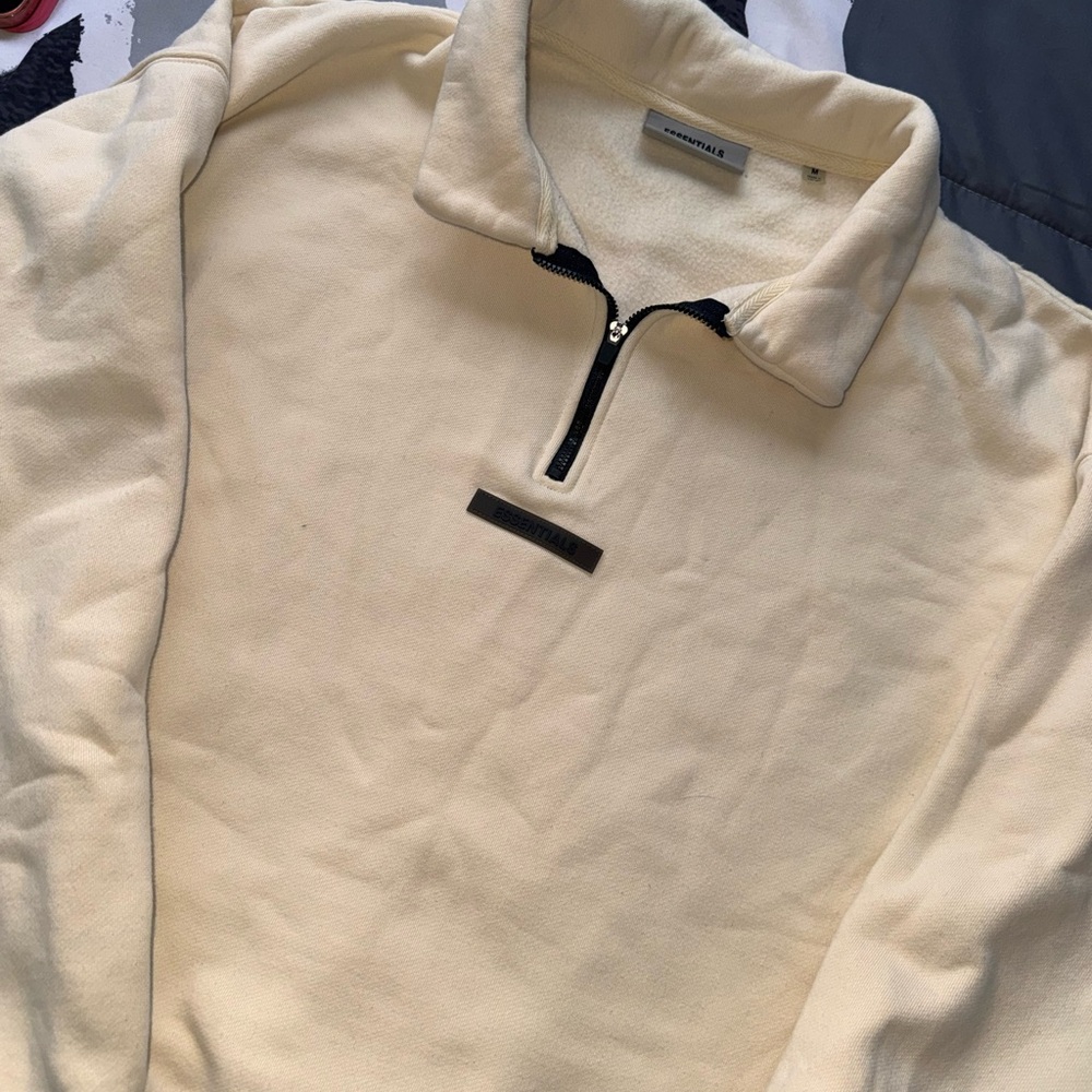 Essentials Men's Cream Zip-Up Sweater